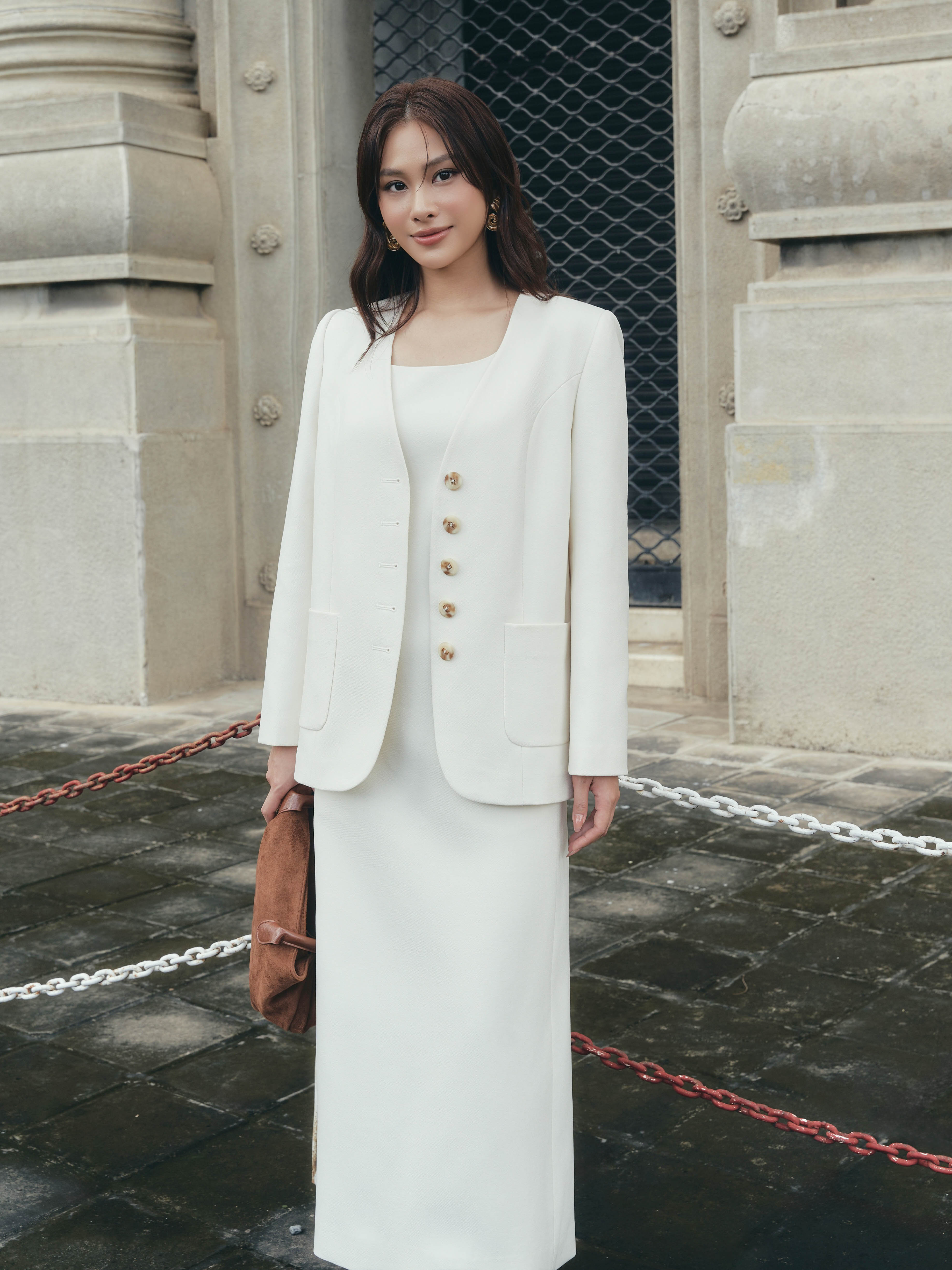 Áo vest cổ tim 2 túi ốp trước_V.1-3853 + A.3173